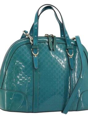 GUCCI Micro GG Canvas Bag Patent Leather 2way Turquoise Blue 309617 Auth 176255